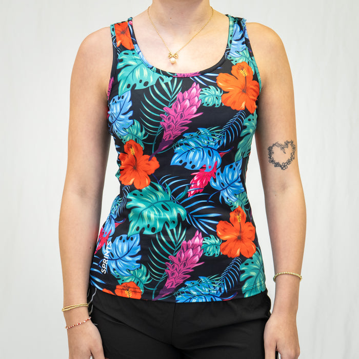 Woman wearing the Tropic Touchdown Running Tank