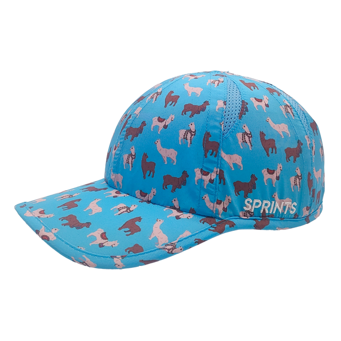 Wooly Cooly Llamas OG Hat, light blue with llama print - side view
